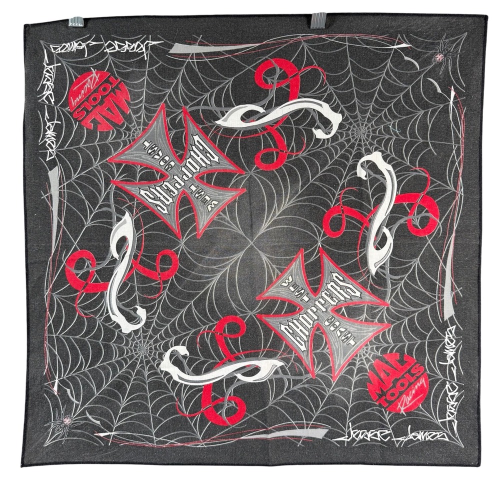 West Coast Choppers Jesse James Bandana Black Red Spiderweb Iron Cross Mac Tools